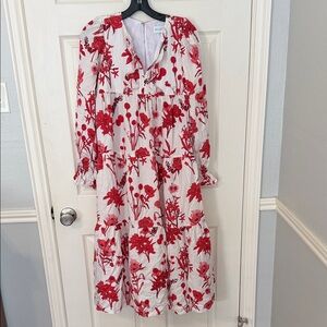 Brooke Wright Designs Fall Tinsley Floral Red and White Dress